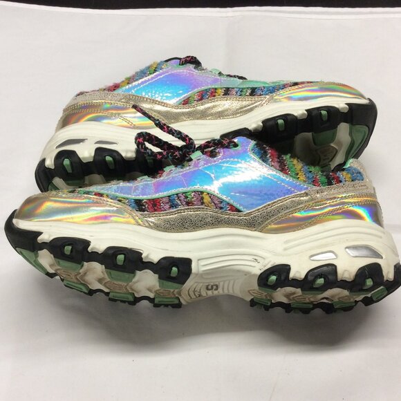 Skechers D-Lites Metallic Lace Up Sneakers Iridescent 10 M Silver Gold 2015 - Picture 4 of 11